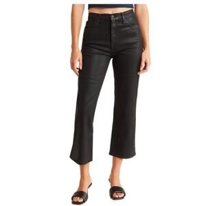 Hudson Noa High Rise Coated Straight Crop Jeans Black Stellar Wash Sz 27